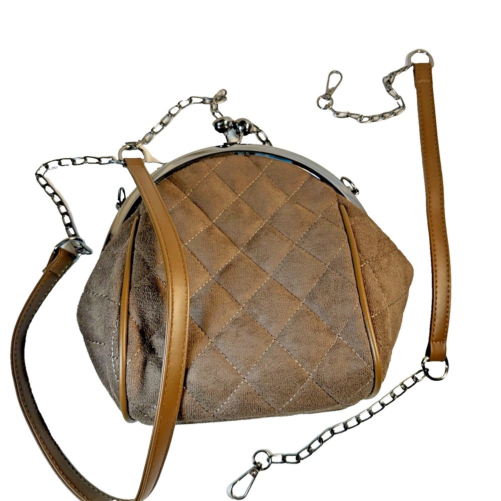 DHGate Bag Quilted Brown Faux Suede 2 Detachable Straps Crossbody/Shoulder/Clutc